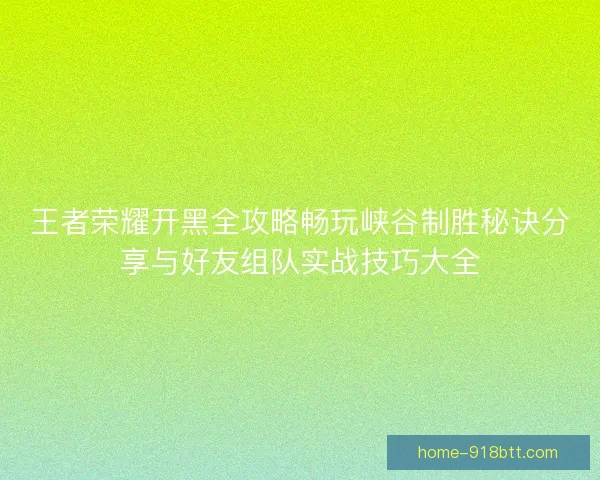 王者荣耀开黑全攻略畅玩峡谷制胜秘诀分享与好友组队实战技巧大全
